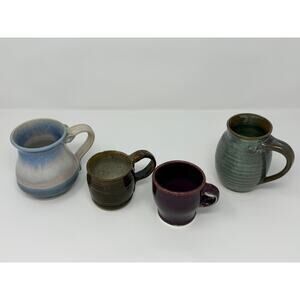 Lot Set 4 Artisan Handmade Mugs Art Studio Rustic Pottery Drinkware Cup Signed